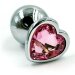 Серебристая анальная пробка с нежно-розовым кристаллом-сердцем - 7 см.