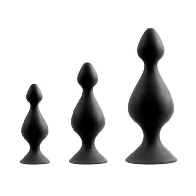 Набор из 3 анальных силиконовых втулок Menzstuff 3-Piece Anal Pawn Set, цвет: черный