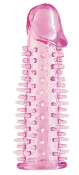 Насадка на половой член с закрытой головкой и шипиками, цвет: розовый - 12,5 см