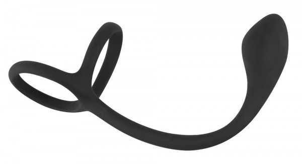 Эрекционное кольцо Black Velvets Cock & Ball Ring + Plug с утяжкой на мошонку и анальным плагом