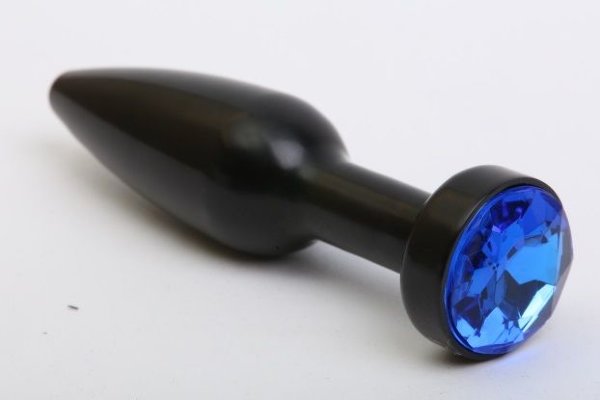 Черная удлиненная пробка с синим кристаллом - 11,2 см