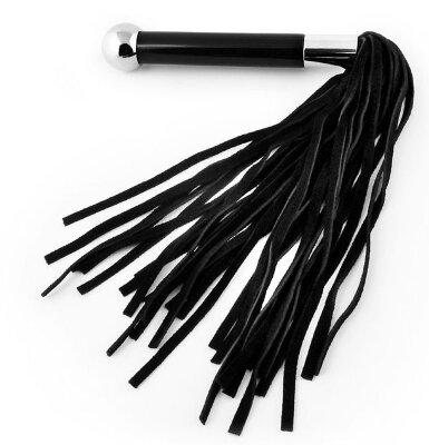 Многохвостая плетка с круглой ручкой с шариком на конце - 39 см, цвет: черный