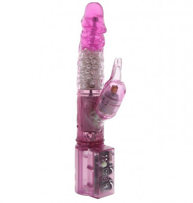 Вибратор Jelly Krystal Undeniable 7.5 Pearl Diver с клиторальным отростком, цвет: розовый - 19 см