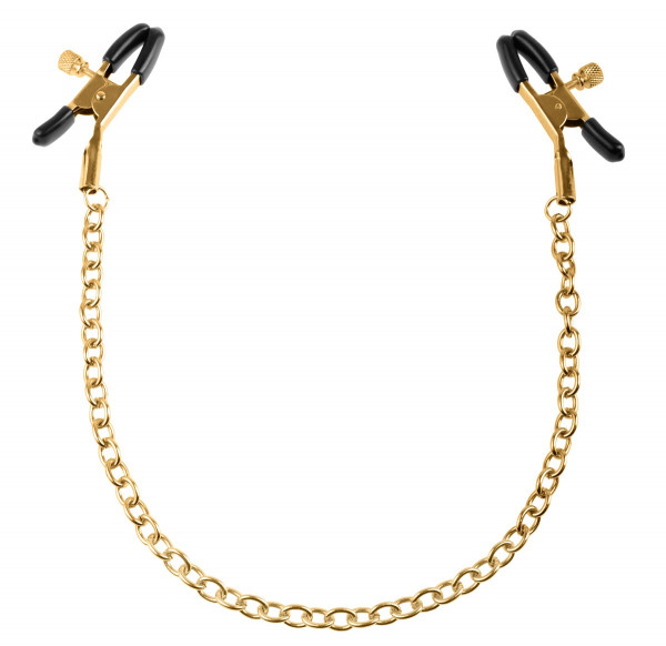Зажимы на соски Pipedream Gold Chain Nipple Clamps, цвет: черный