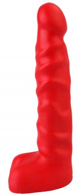 Анальный стимулятор с мошонкой - 14 см, цвет: красный