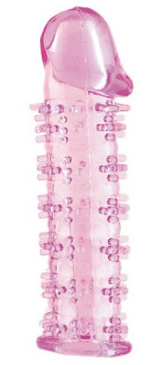 Гелевая насадка на фаллос с шипами, цвет: розовый - 12 см