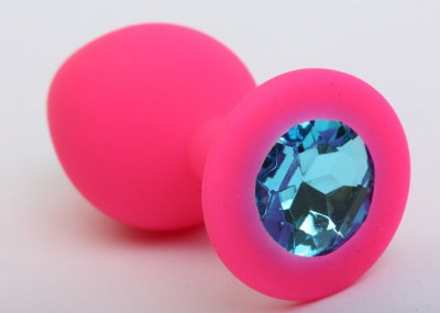 Розовая силиконовая пробка с голубым кристаллом - 8,2 см