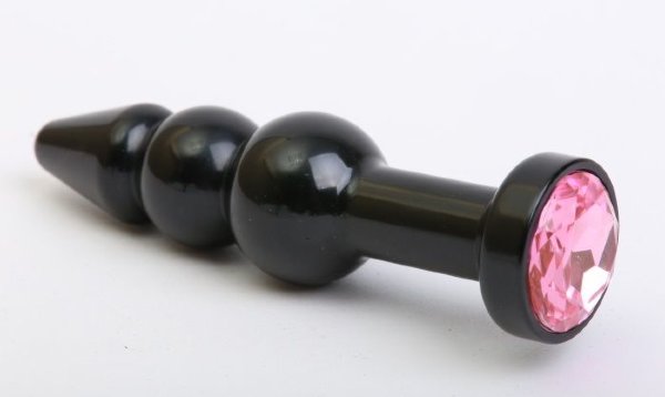 Черная анальная елочка с розовым кристаллом - 11,2 см