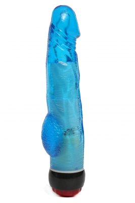 Вибратор-реалистик с мошонкой и подсветкой - 21,5 см, цвет: голубой