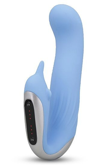 Вибромассажер Seducer Dual Motor Dolphin Vibrator, цвет: голубой - 15 см