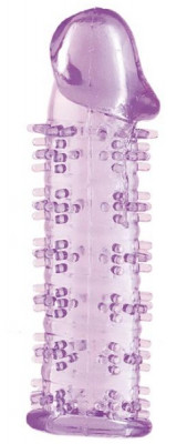 Гелевая насадка на фаллос с шипами, цвет: фиолетовый - 12 см