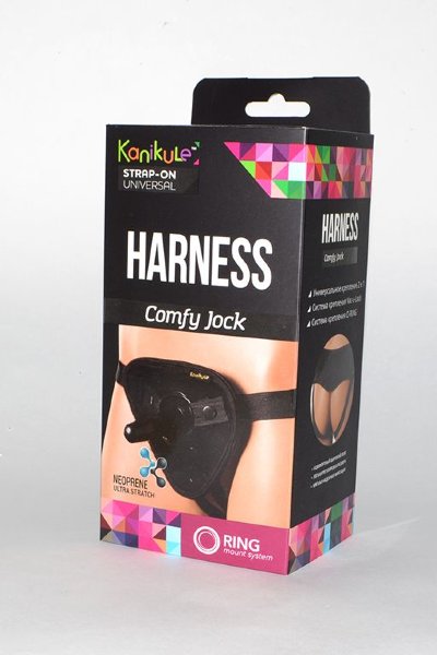 Трусики-джоки Kanikule Strap-on Harness universal Comfy Jock с плугом и кольцами, цвет: черный