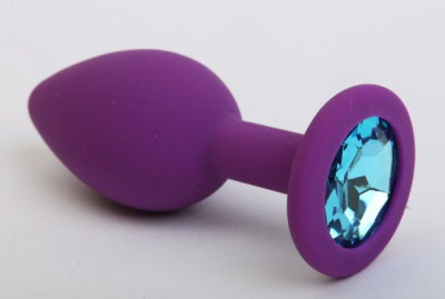 Фиолетовая силиконовая пробка с голубым стразом - 8,2 см