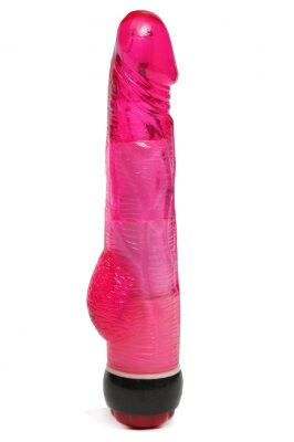 Вибратор-реалистик с мошонкой и подсветкой - 21,5 см, цвет: малиновый