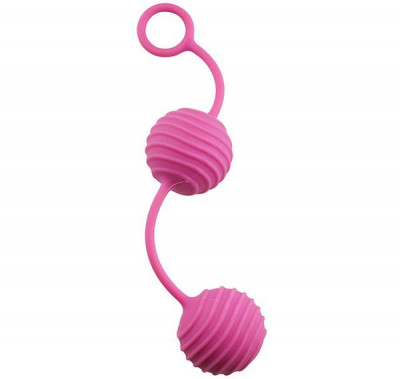 Вагинальные шарики Pleasure Balls с ребристым рельефом, цвет: розовый