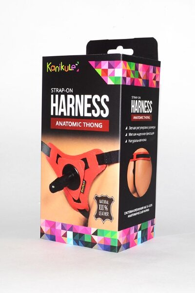 Трусики с плугом Kanikule Strap-on Harness Anatomic Thong, цвет: красно-черный