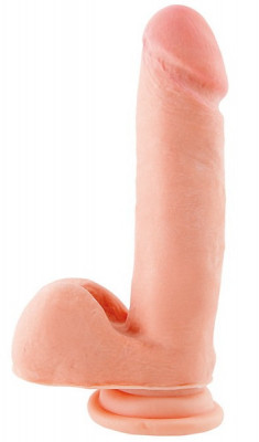 Фаллоимитатор с мошонкой на присоске, цвет: телесный - 17 см