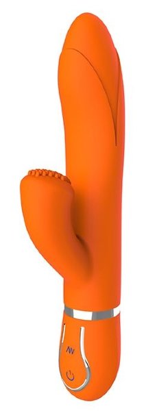 Вибратор TENDER TULIP со стимулятором клитора - 22 см, цвет: оранжевый