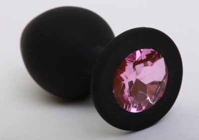 Черная силиконовая пробка с розовым стразом - 8,2 см