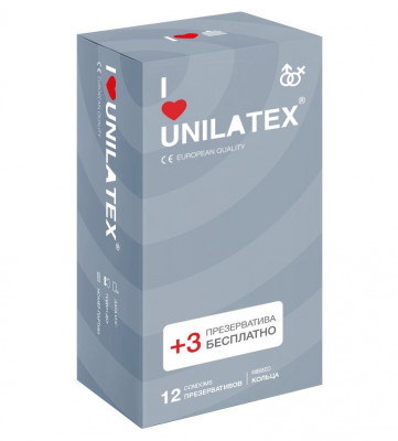 Презервативы с ребрами Unilatex Ribbed - 12 шт. + 3 шт. в подарок