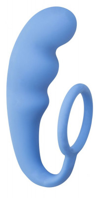 Эрекционное кольцо с анальным стимулятором Mountain Range Anal Plug, цвет: голубой