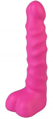 Анальный стимулятор с мошонкой - 14 см, цвет: ярко-розовый