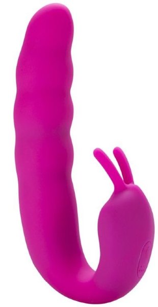 Вибратор Ribbed Dual Stimulator with Rolling Ball - 17 см, цвет: розовый