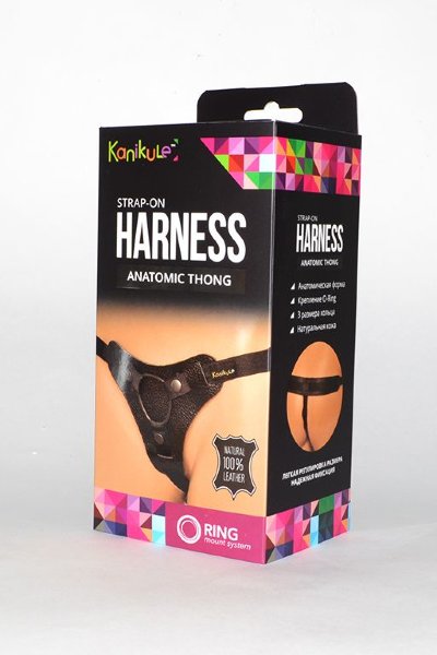 Трусики для фиксации насадок кольцом Kanikule Leather Strap-on Harness Anatomic Thong, цвет: черный