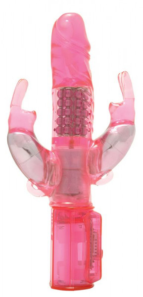 Вибратор Double Rabbit Pleasures Vibe, цвет: розовый - 25 см