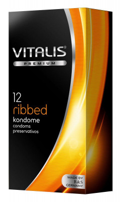 Ребристые презервативы Vitalis Premium Ribbed - 12 шт.