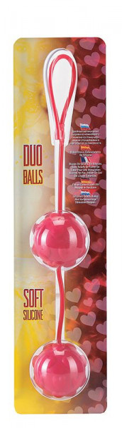 Вагинальные шарики Duo Balls с сердечками, цвет: красный