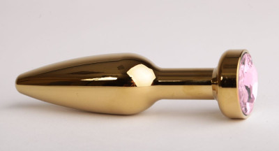 Золотистая анальная пробка с розовым кристаллом - 11,2 см