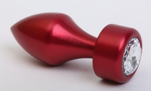 Красная анальная пробка с широким основанием и прозрачным кристаллом - 7,8 см