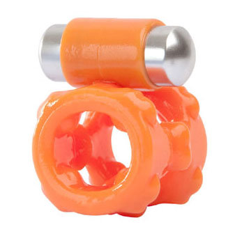 Эрекционное кольцо с вибрацией, цвет: оранжевый