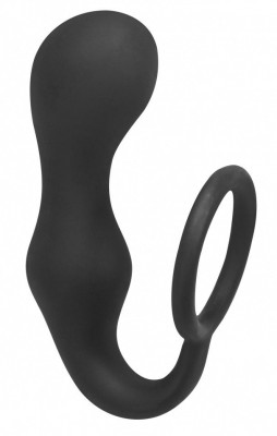 Эрекционное кольцо с анальной пробкой Double Pleasure Anal Plug, цвет: черный