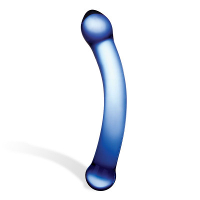 Изогнутый фаллоимитатор Curved G-Spot Glass Dildo, цвет: синий - 16 см