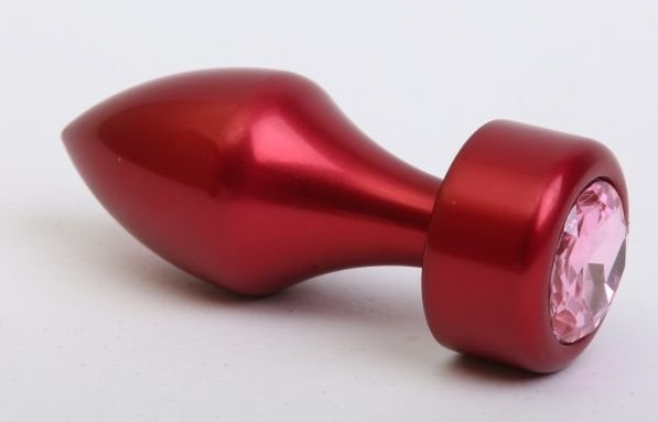 Красная анальная пробка с широким основанием и розовым кристаллом - 7,8 см