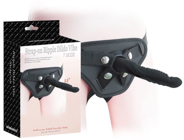 Вибрострапон 5.5 inch Strap-on Ripple Dildo Vibe - 13,8 см, цвет: черный