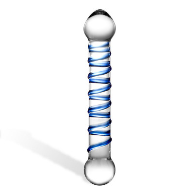 Фаллос с голубой спиралью Spiral Dildo, цвет: прозрачный - 17 см