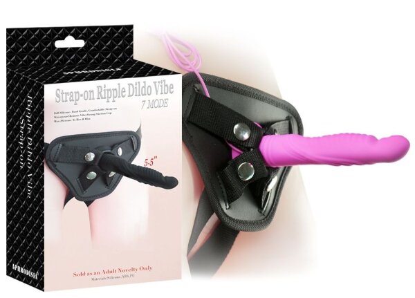 Вибрострапон 5.5 inch Strap-on Ripple Dildo Vibe - 13,8 см, цвет: розовый