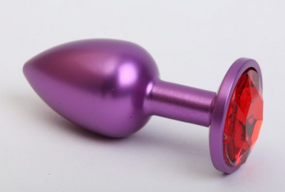 Фиолетовая анальная пробка с красным стразом - 7,6 см