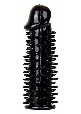 Насадка-реалистик на пенис с шипами - 13 см, цвет: черный