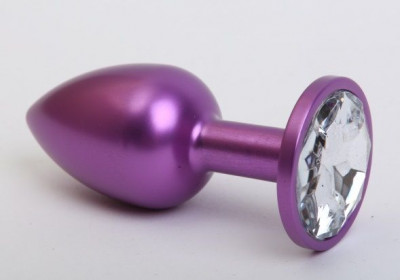 Фиолетовая анальная пробка с прозрачным стразом - 7,6 см