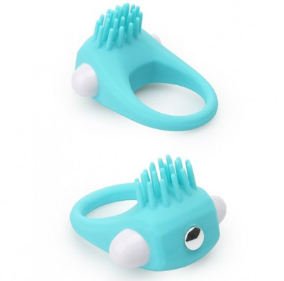 Эрекционное кольцо Lit-Up Silicone Stimu Ring 5 с щеточкой, цвет: голубой