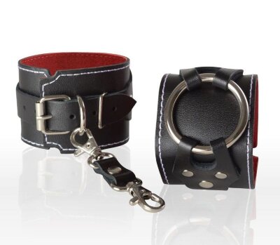 Кожаные наручники-напульсники с красной изнанкой, цвет: черный