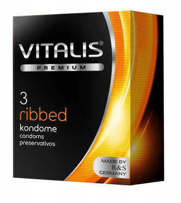 Ребристые презервативы Vitalis Premium Ribbed - 3 шт.