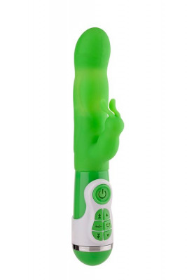 Вибратор Instyle Duo Vibrator 5.5inch с клиторальным стимулятором, цвет: зеленый - 14 см