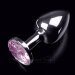 Маленькая анальная пробка с круглым кончиком и розовым кристаллом, цвет: серебристый - 7 см