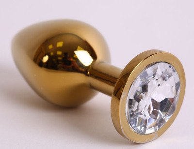 Золотистая анальная пробка с прозрачным кристаллом - 9,5 см