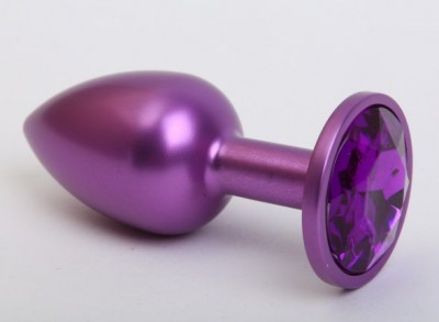 Фиолетовая анальная пробка с фиолетовым стразом - 7,6 см